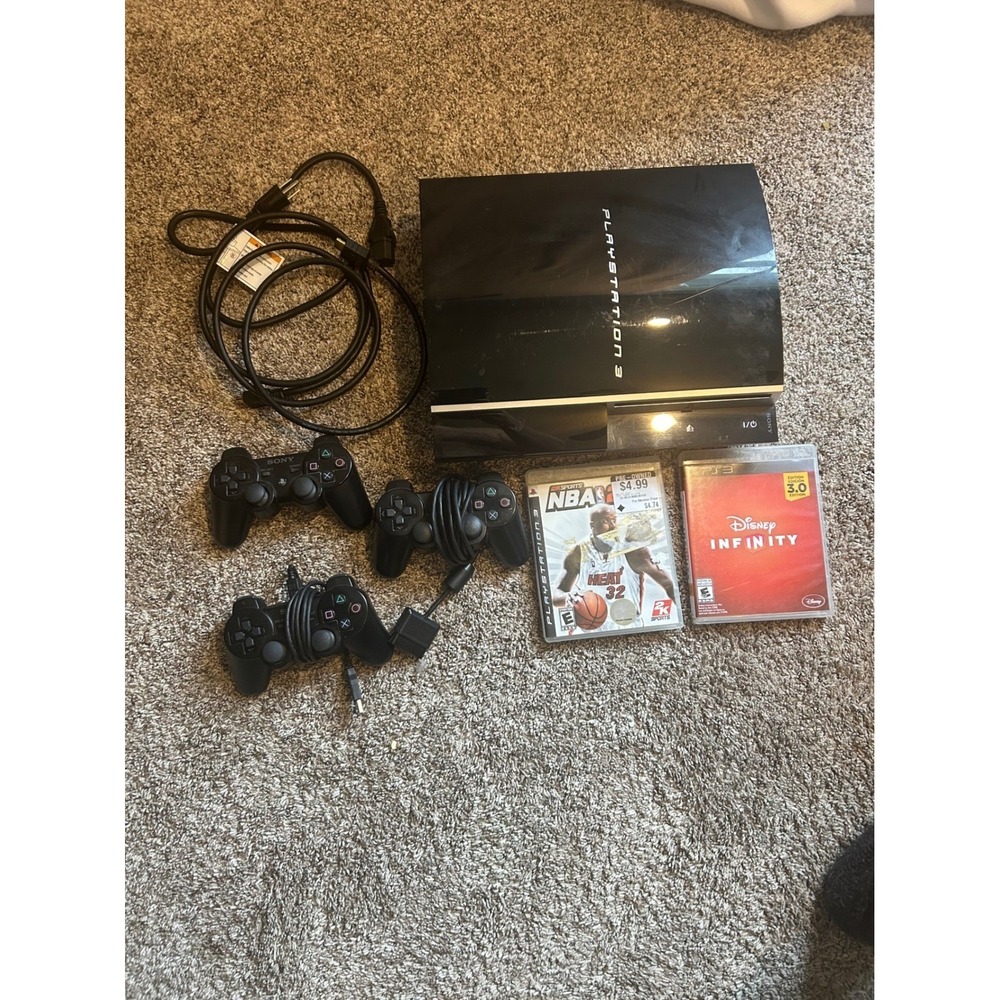 Sony PlayStation 3 PS3 Fat Console CECHK01 80GB Black Bundle with 2 Games